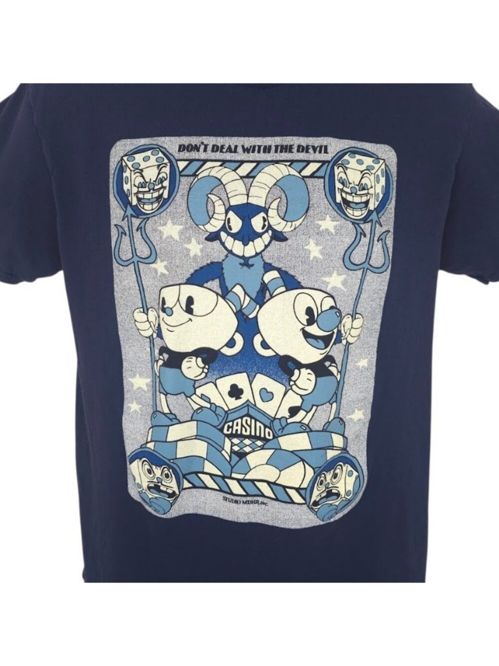 Cuphead Casino T Shirt Mens Size Medium Blue Dont Deal With The Devil Video Game